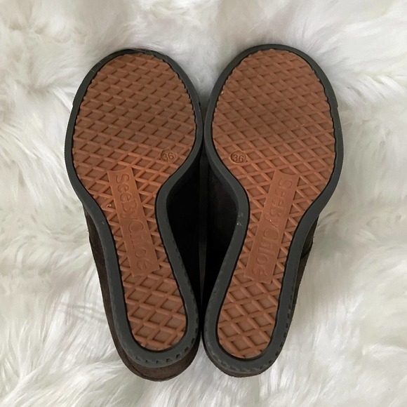 See by Chloe Boots Womens EU 36 US 6 Brown Black Suede Ankle Wedge Booties Shoes - Picture 10 of 15